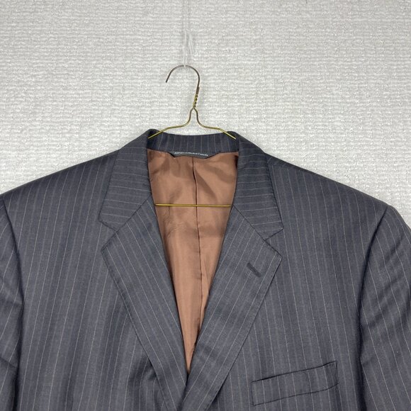 Men's Coppley x Harry Rosen 47W Brown / Grey Pinstripe Scabal Wool Sport Coat - Picture 2 of 16